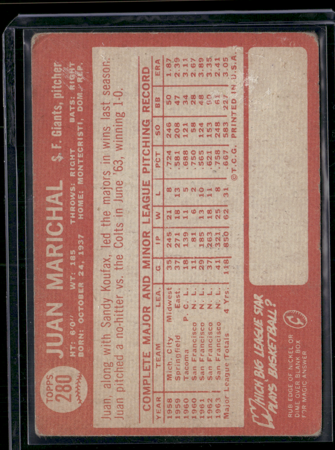 1964 Topps JUAN MARICHAL #280