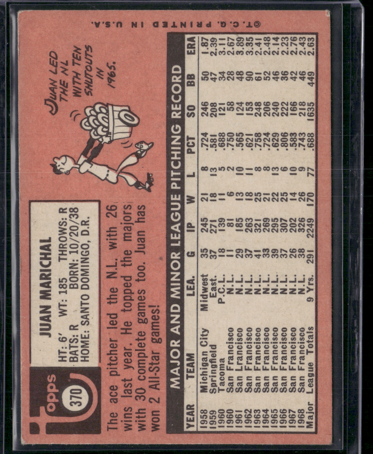 1969 Topps JUAN MARICHAL #370 Print Lines Light Wrinkle (VG/EX-EX)