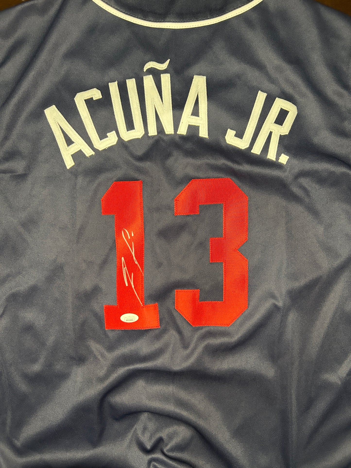 RONALD ACUNA JR Signed Jersey -JSA Authenticated -Custom Braves Dark Blue -AUTO