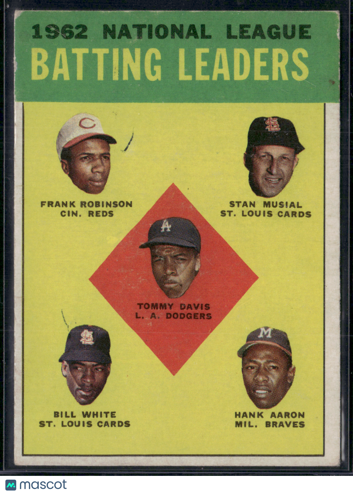 1963 Topps DAVIS/ROBINSON/MUSIAL/WHITE/AARON #1 1962 NL BATTING LEADERS