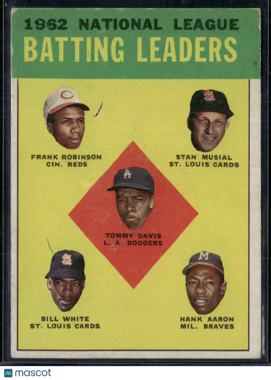 1963 Topps DAVIS/ROBINSON/MUSIAL/WHITE/AARON #1 1962 NL BATTING LEADERS