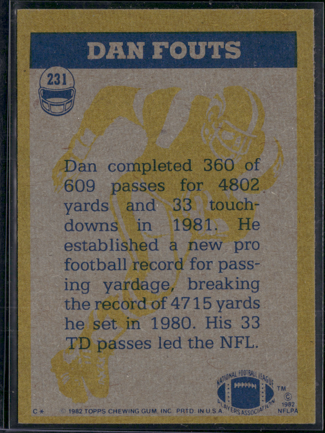 1982 Topps DAN FOUTS #231 In Action (EX/MT-NM)