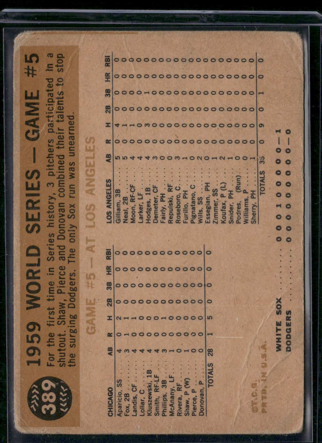 1960 Topps LUIS APARICIO #389 1959 World Series Game #5 Wrinkles (Good-VG)