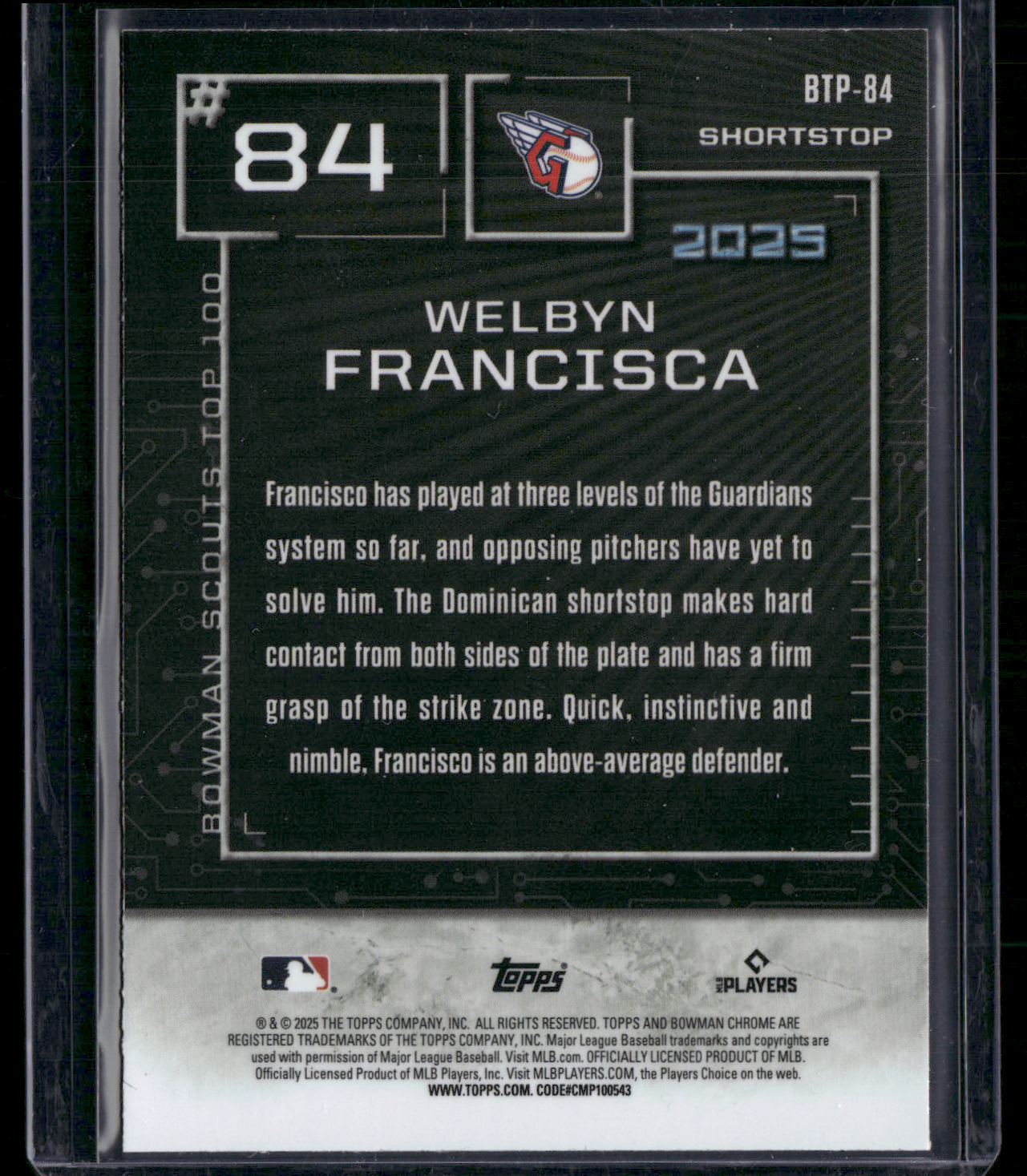 2025 Bowman WELBYN FRANCISCA #BTP-84 Top 100