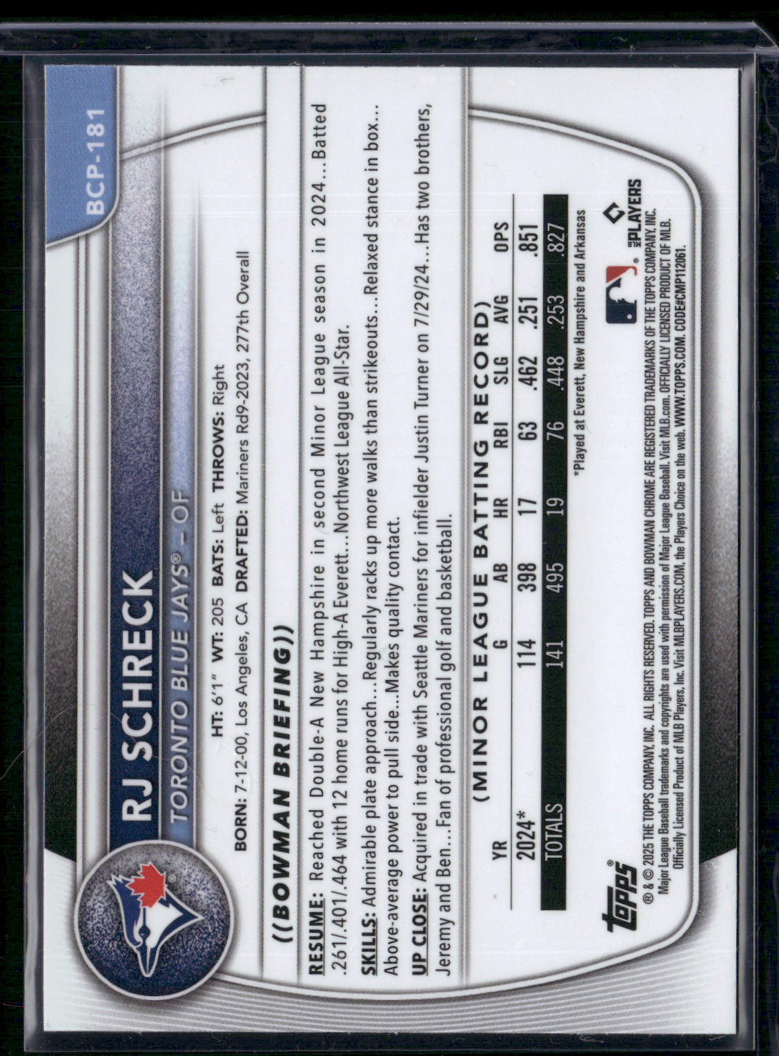 2025 Bowman Chrome RJ SCHRECK #BCP-181 1st Bowman Geometric