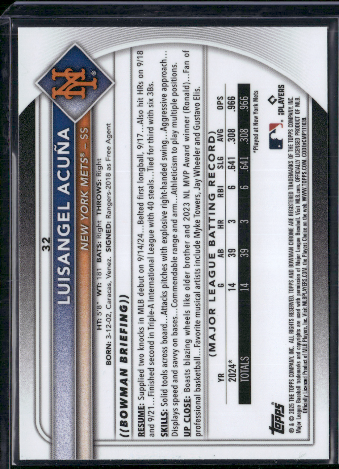 2025 Bowman Chrome LUISANGEL ACUNA #32 Mega Rookie
