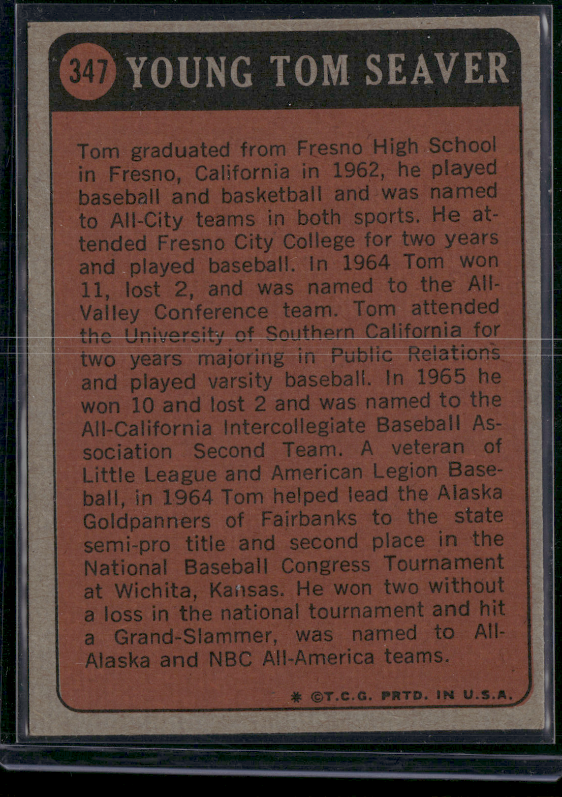 1972 Topps TOM SEAVER #347 Boyhood Photos of the Stars Wax stain (VG/EX)