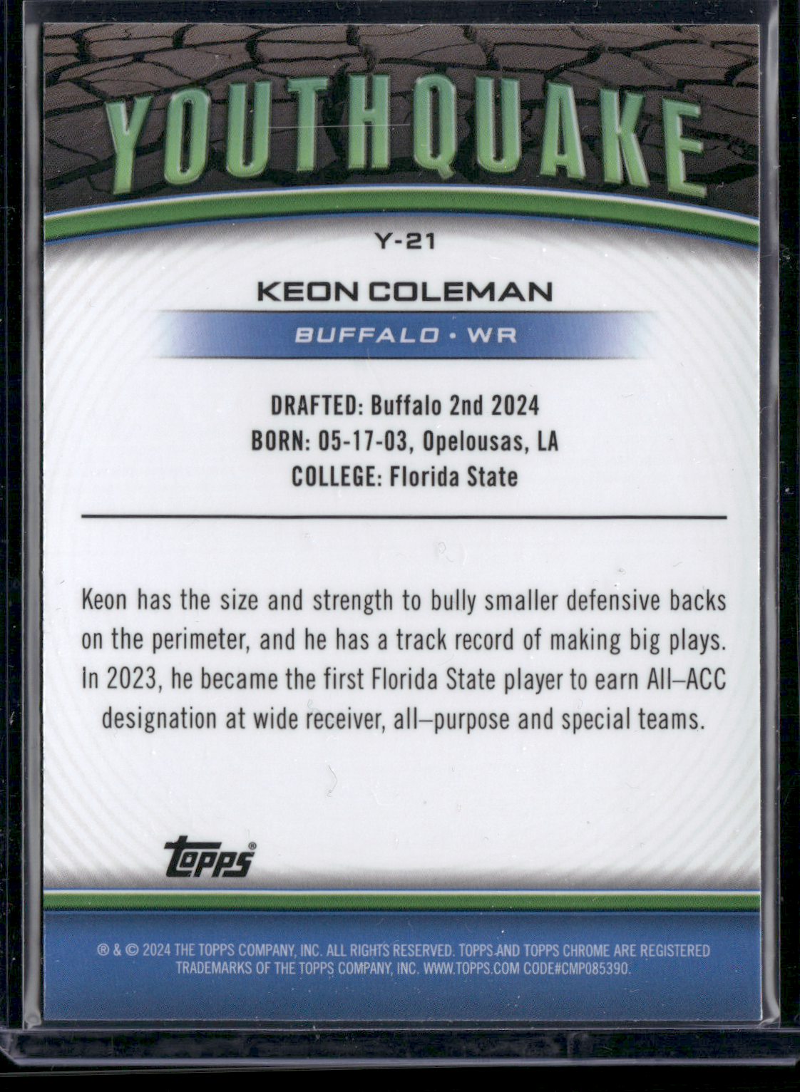 2024 Chrome KEON COLEMAN #Y-21 Youthquake Rookie RC Scratch on Back (NM)