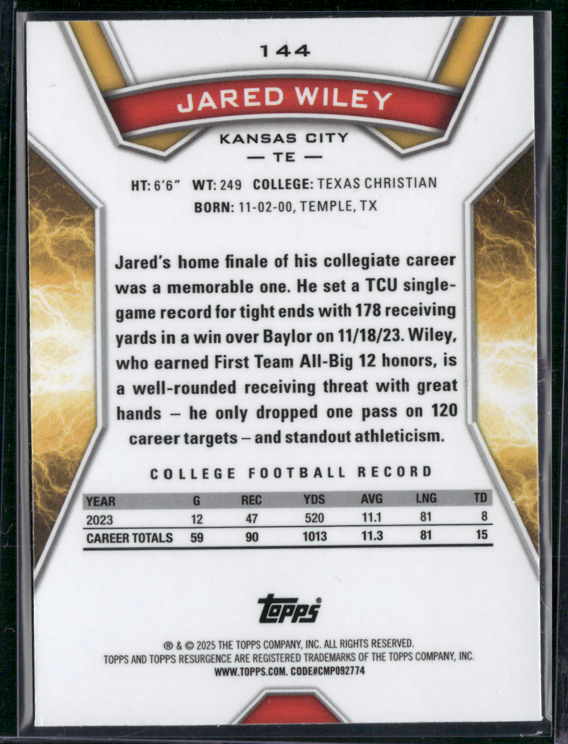 2024 Topps Resurgence JARED WILEY #144 Rookie Card RC