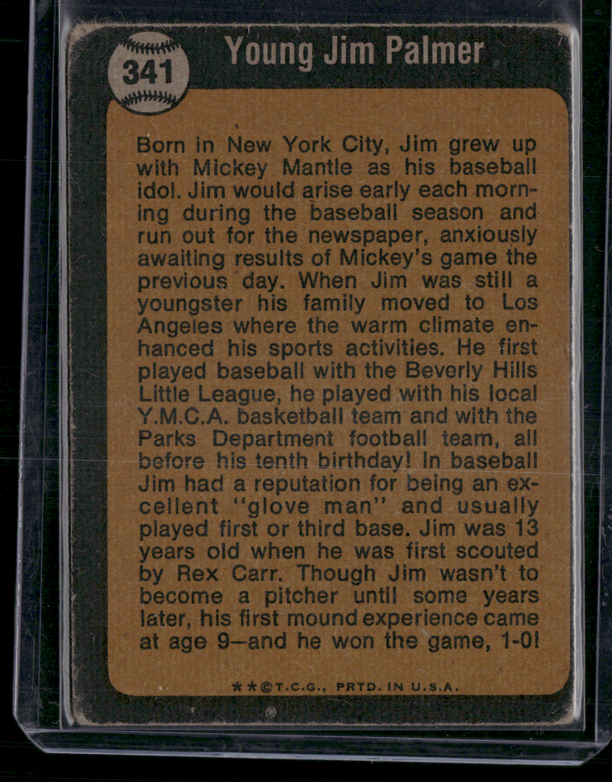 1973 Topps JIM PALMER #341 Boyhood Photos of the Stars (VG)