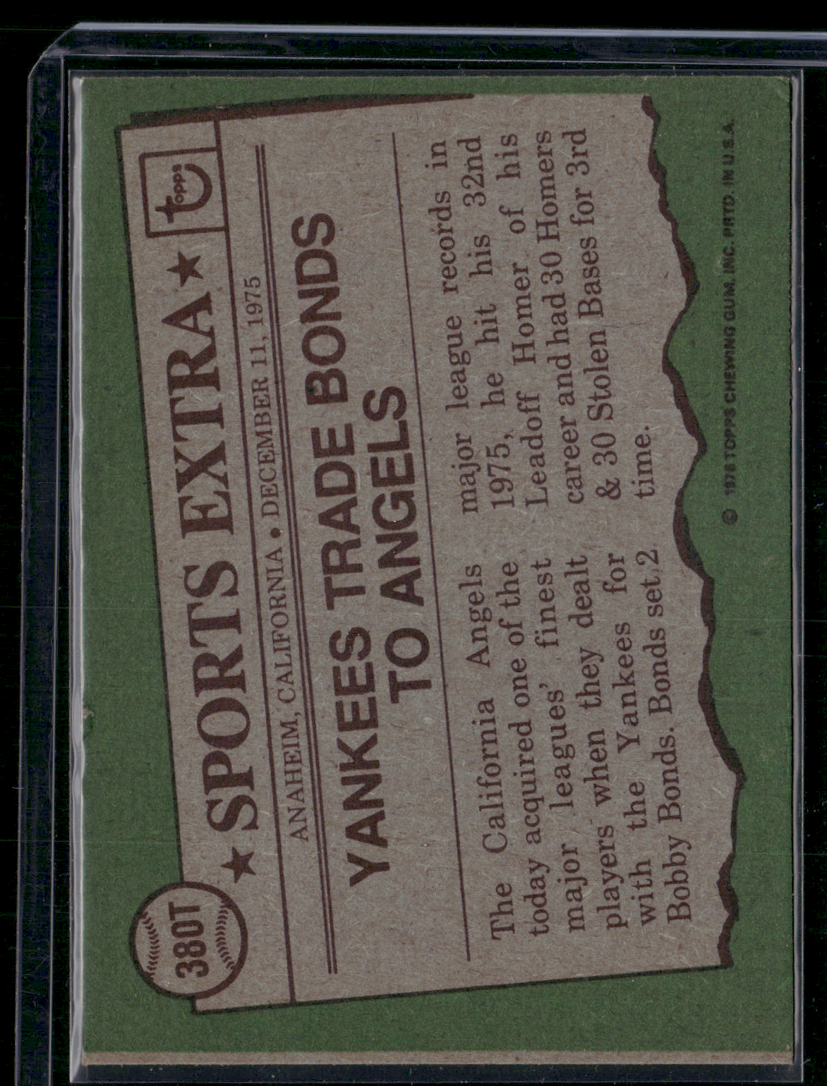 1976 Topps BOBBY BONDS #380T Slight Edge Crush (VG/EX)