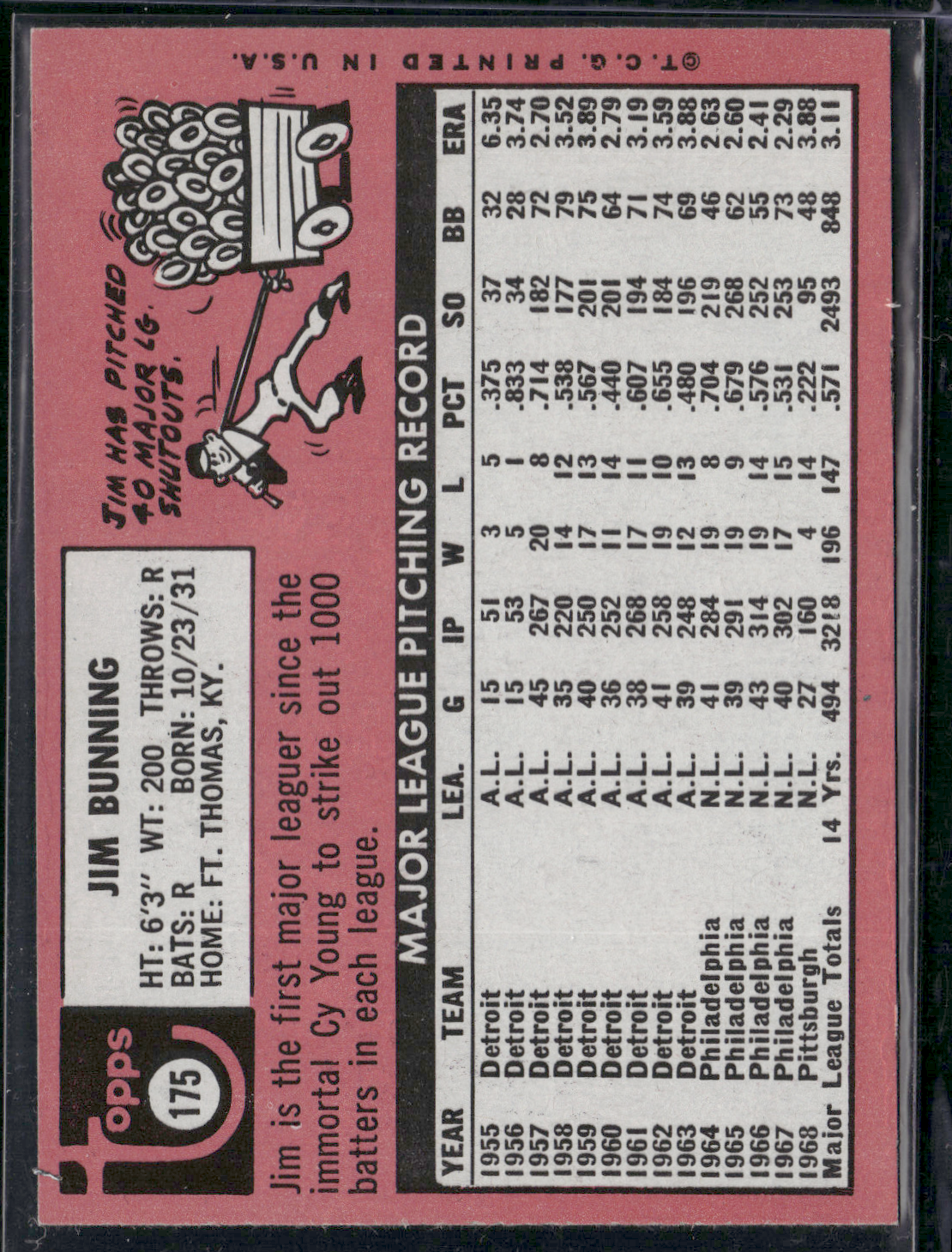 1969 Topps JIM BUNNING #175 (NM)