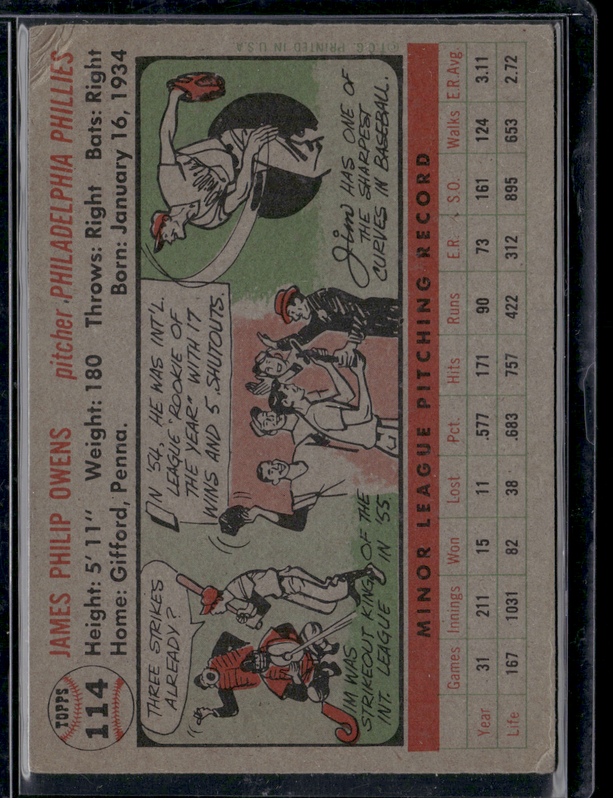 1956 Topps JIM OWENS #114 Corner crease