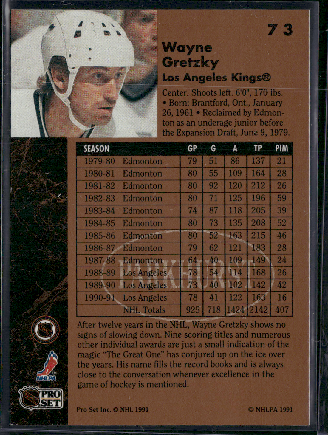 1991 Parkhurst WAYNE GRETZKY #73 Edge Chipping (EX)