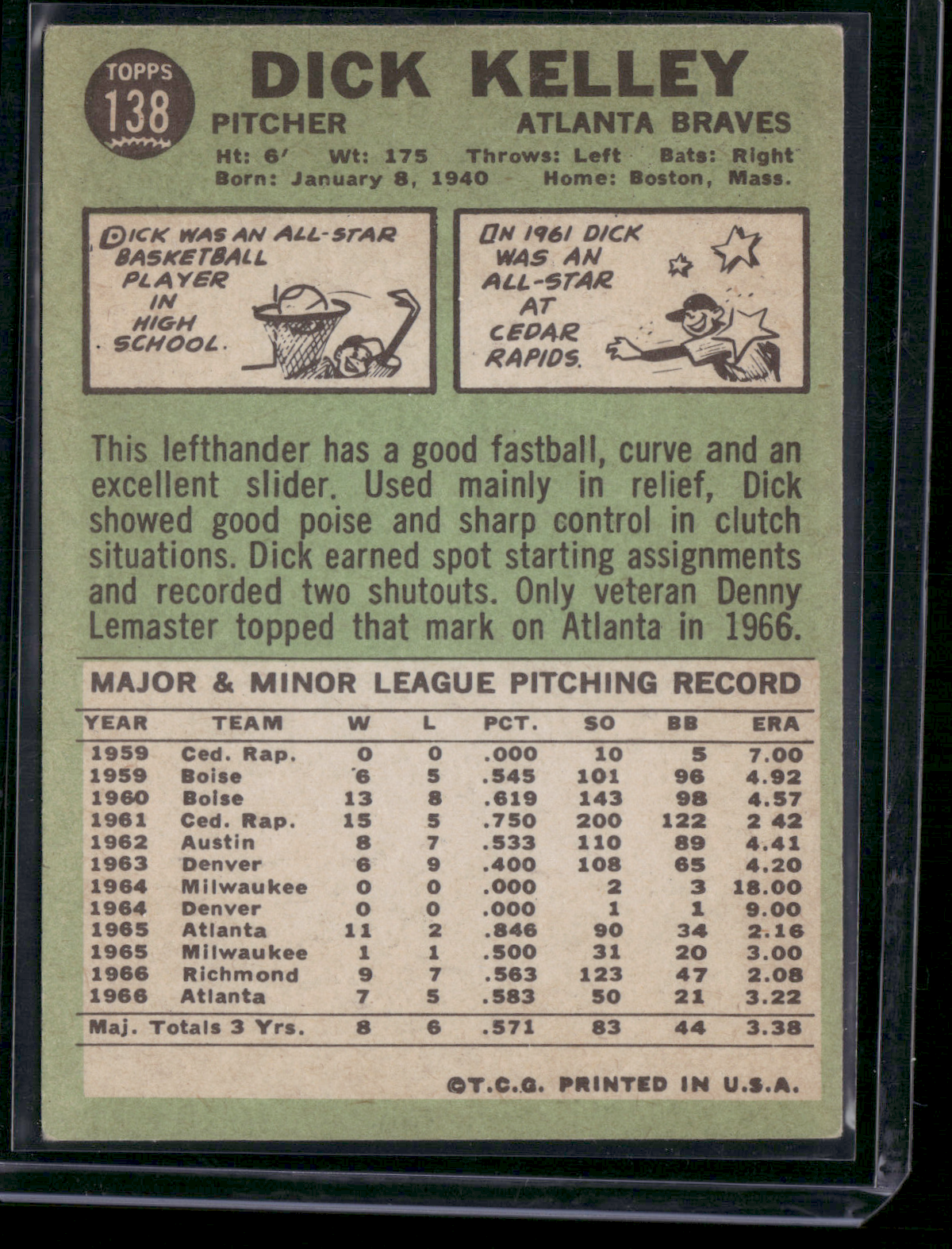 1967 Topps DICK KELLEY #138 (VG)
