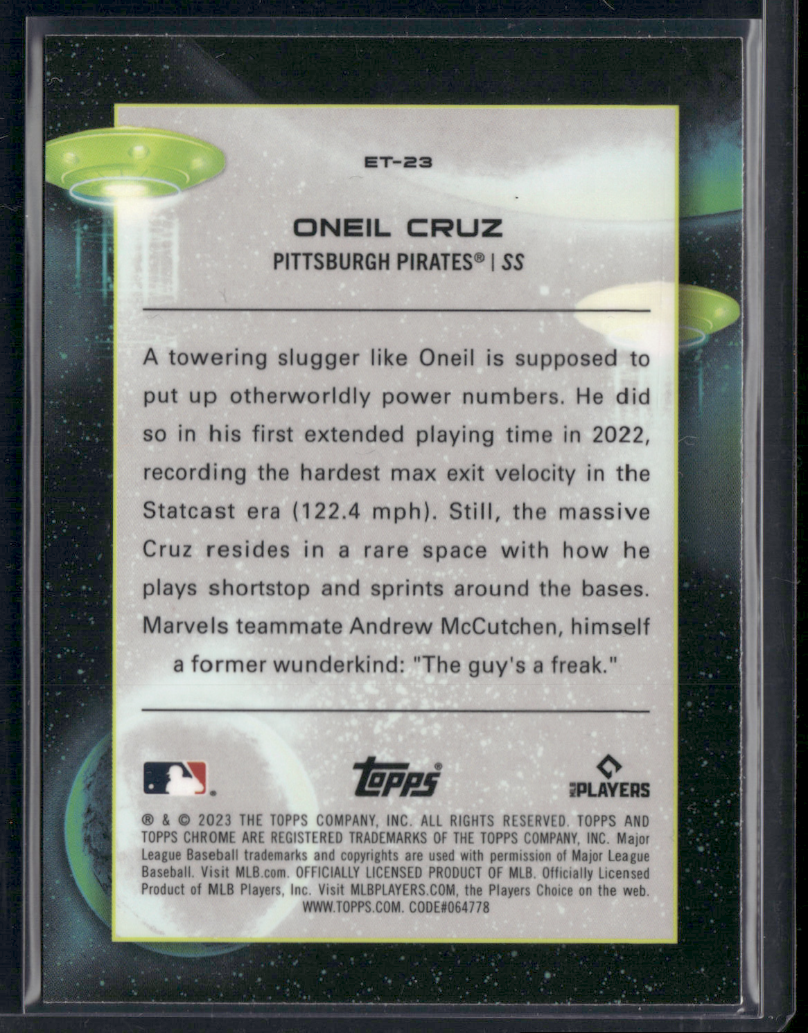 2023 Topps Cosmic Chrome ONEIL CRUZ #ET-23 EXTRATERRESTRIAL TALENT!