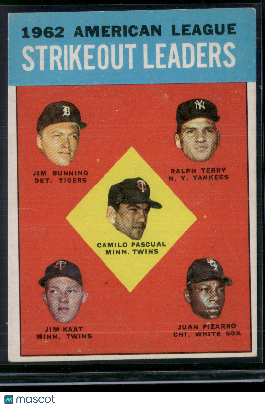 1963 Topps CAMILO PASCUAL/BUNNING/TERRY/KAAT/PIZARRO#10 1962 AL Strikeout(VG)
