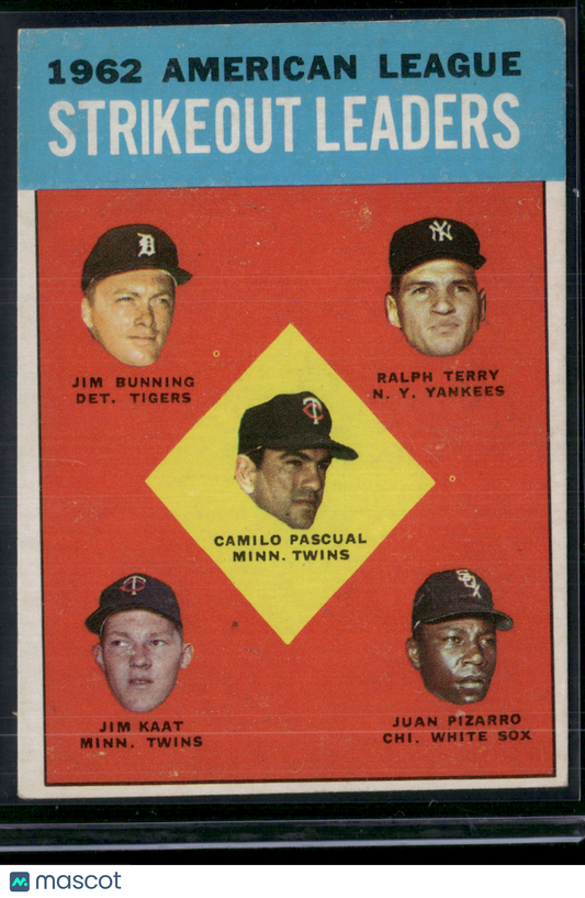 1963 Topps CAMILO PASCUAL/BUNNING/TERRY/KAAT/PIZARRO#10 1962 AL Strikeout(VG)