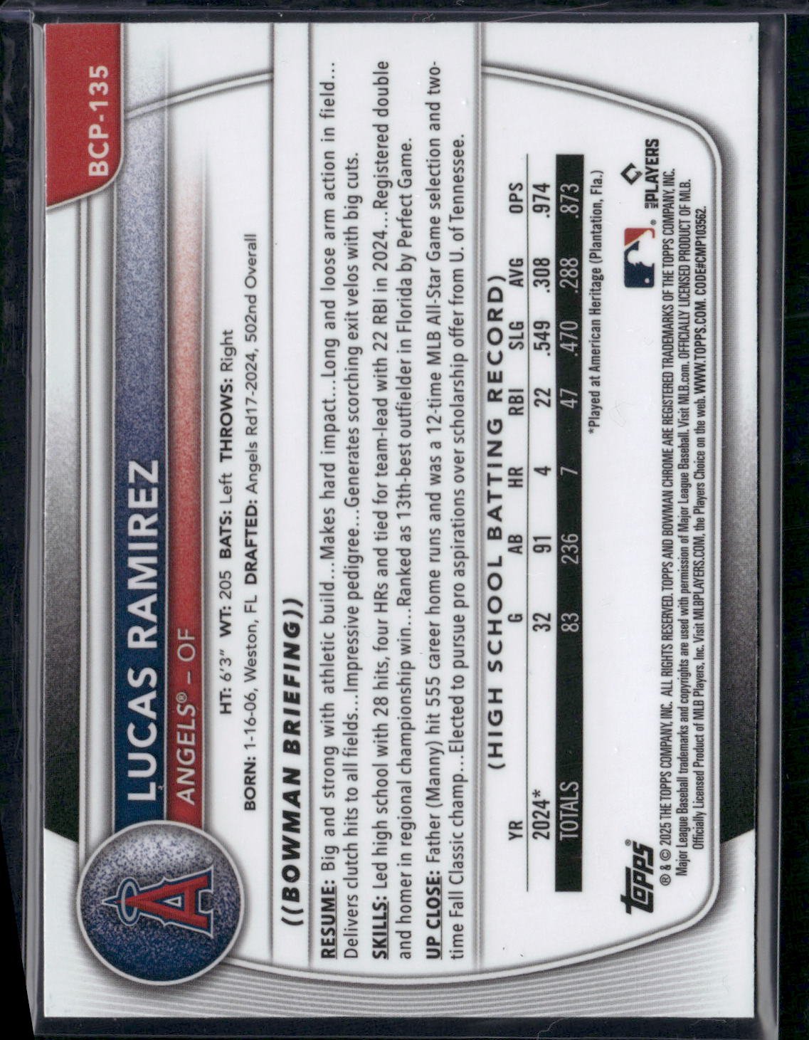 2025 Bowman LUCAS RAMIREZ #BCP-135 Chrome Mojo 1st Bowman