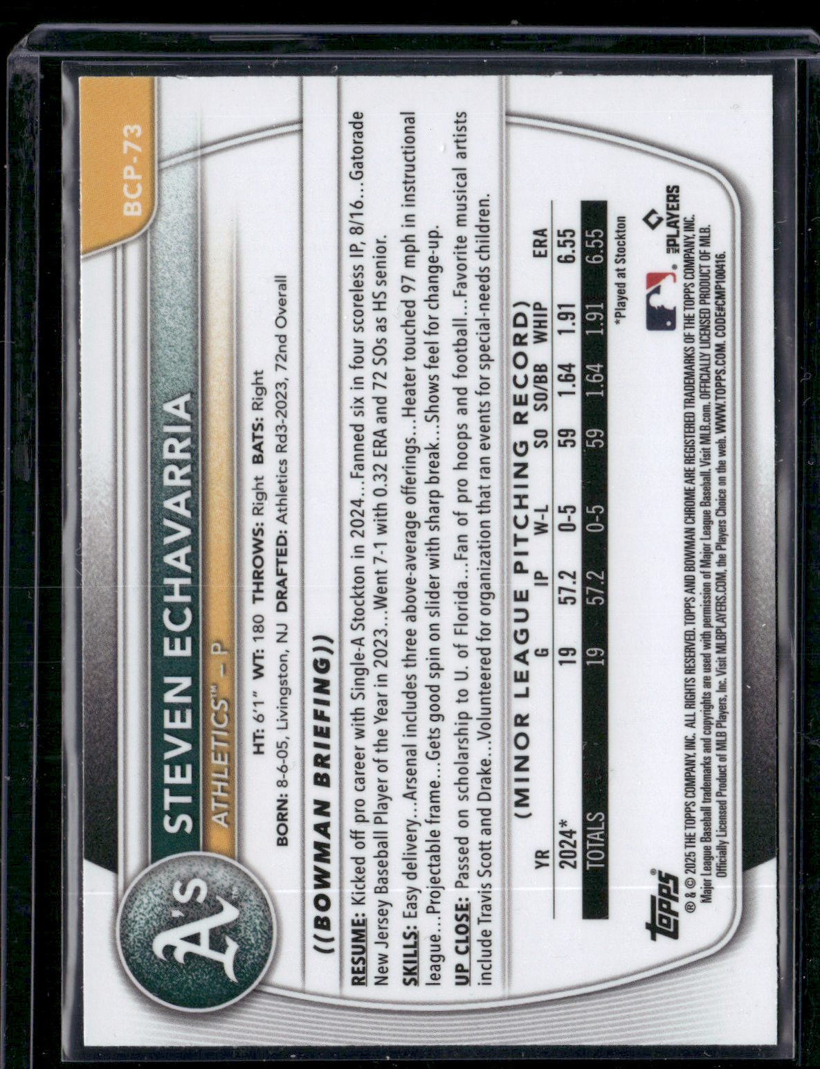 2025 Bowman STEVEN ECHAVARRIA #BCP-73 1st Bowman Chrome