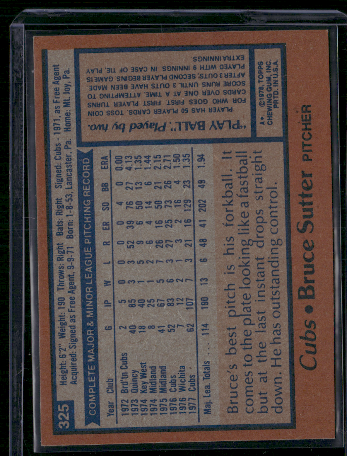 1978 Topps BRUCE SUTTER #325 (EX/MT)
