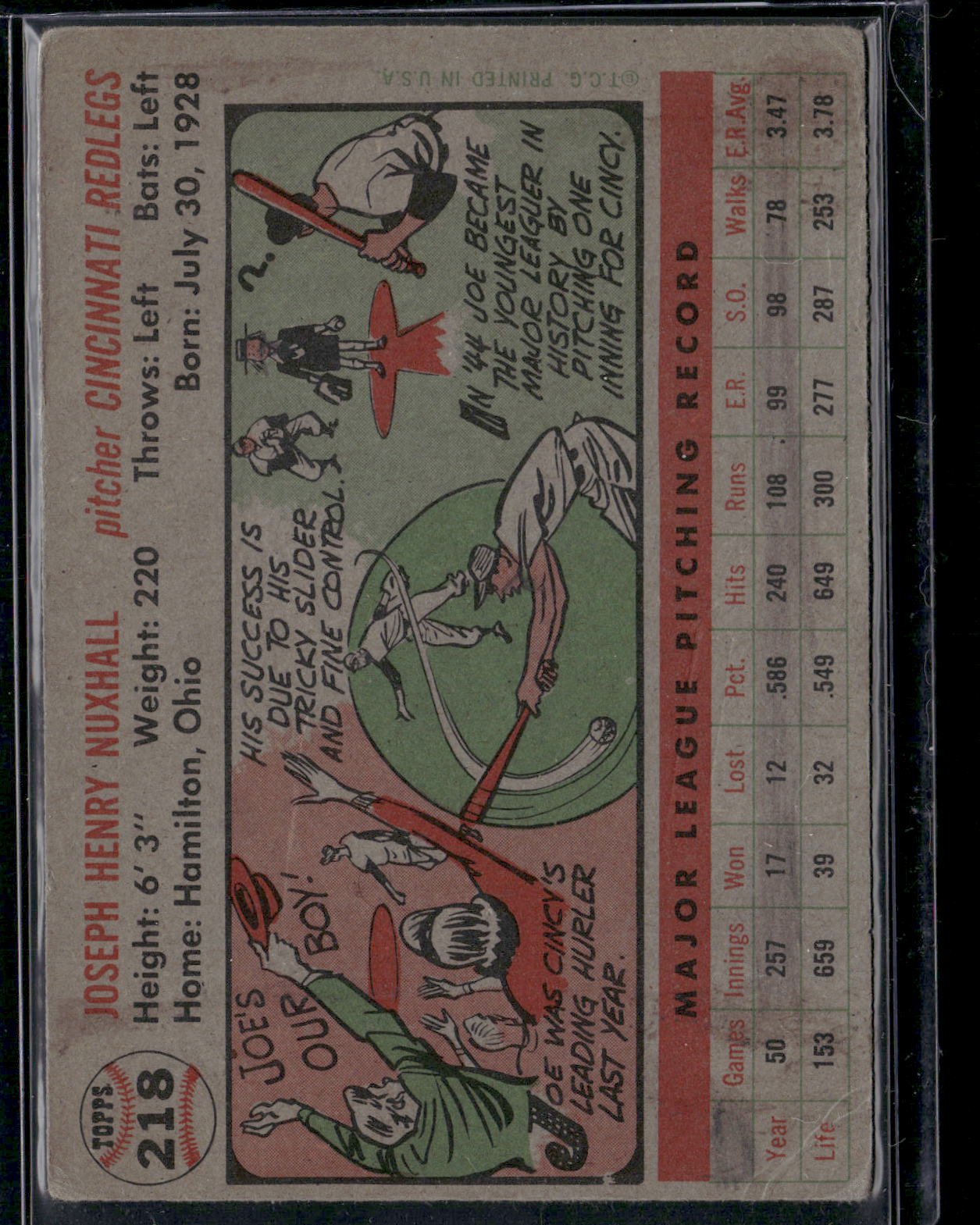 1956 Topps JOE NUXALL #218 Drawing on player face