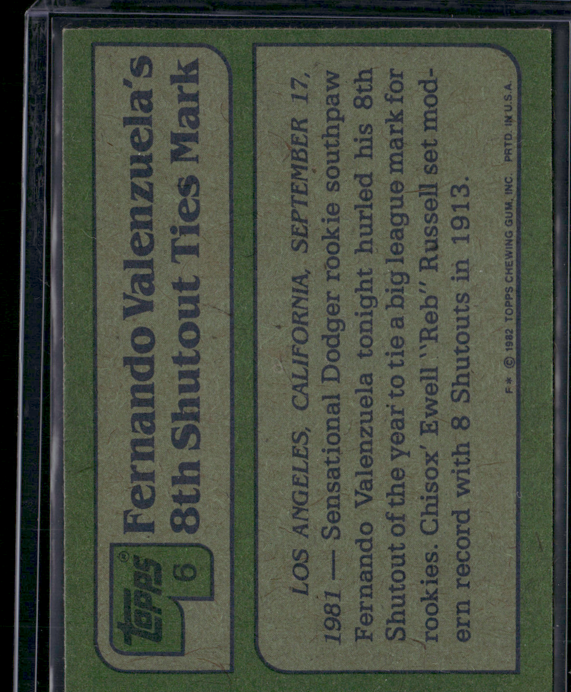 1982 Topps FERNANDO VALENZUELA #6 1981 Highlight (EX)