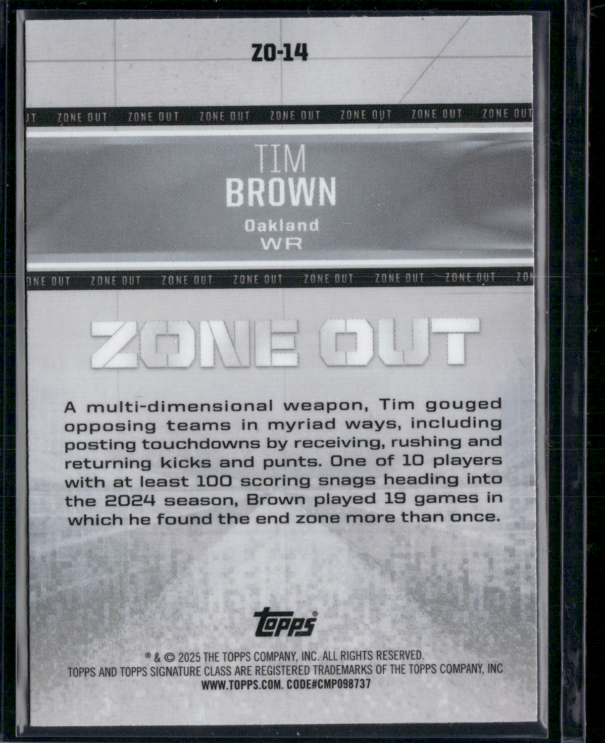 2024 Topps Signature Class TIM BROWN #ZO-14 ZONE OUT