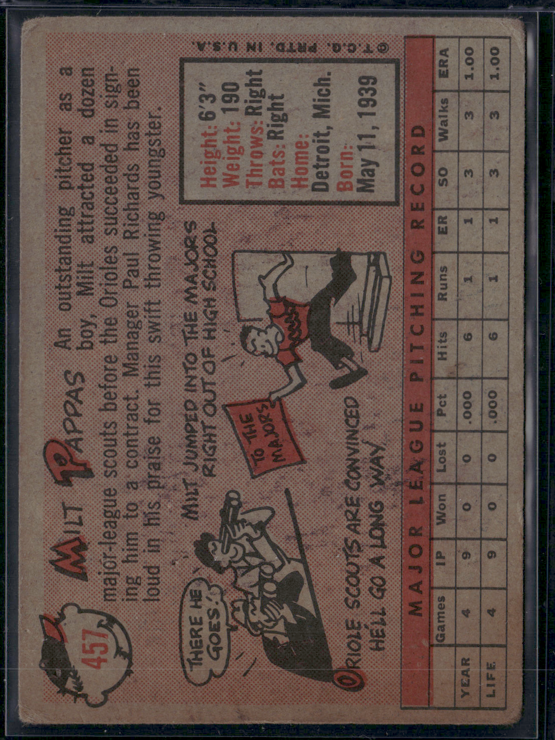 1958 Topps MILT PAPPAS #457 Rookie RC