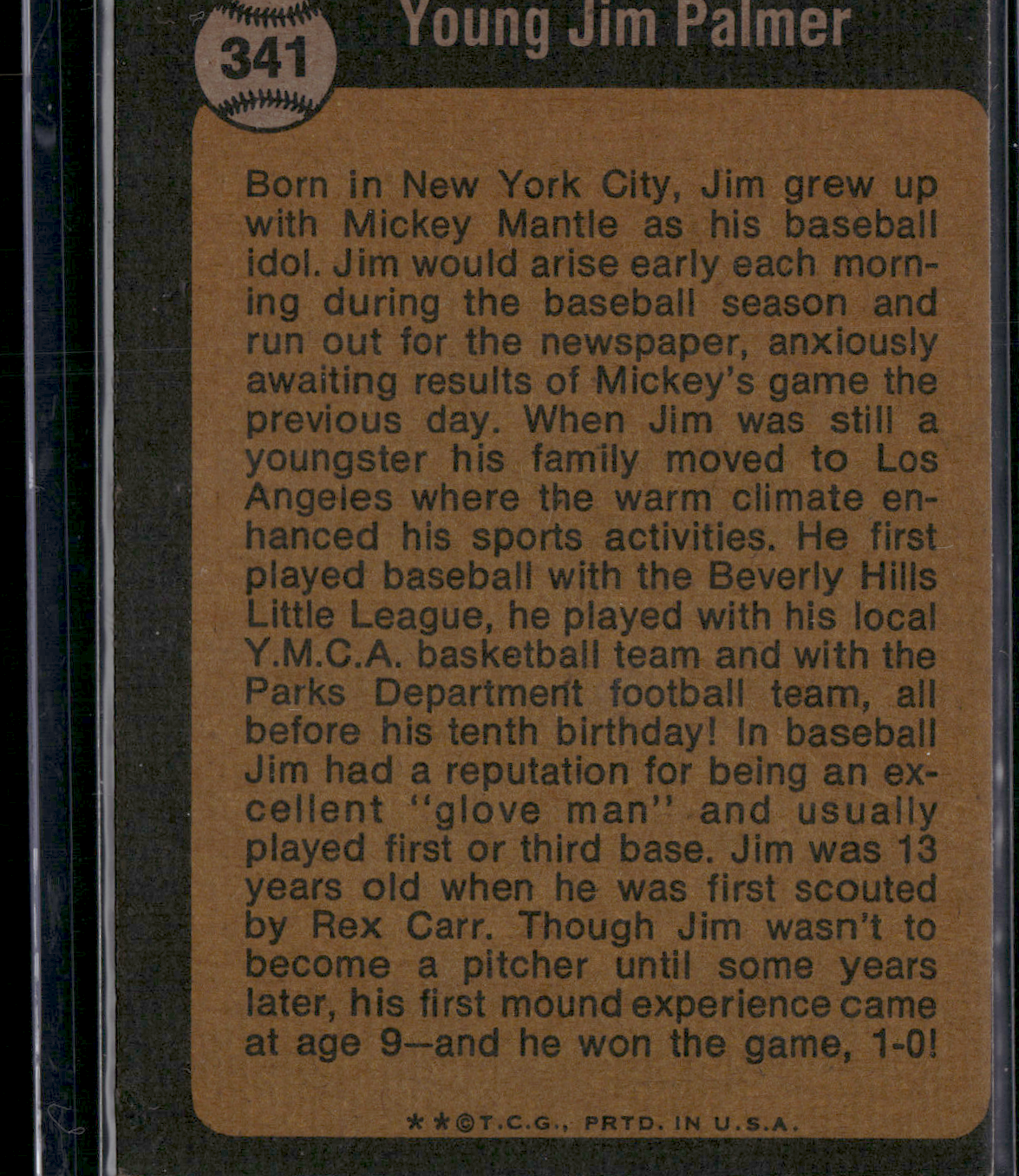 1973 Topps JIM PALMER #341 Boyhood photos of Stars