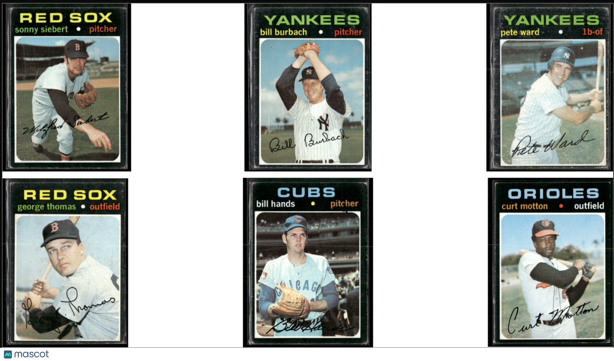 1971 Topps 6 ~ CARDLOT HIGH NUMBERS Sonny Siebert/Curt Motton (Good-VG)