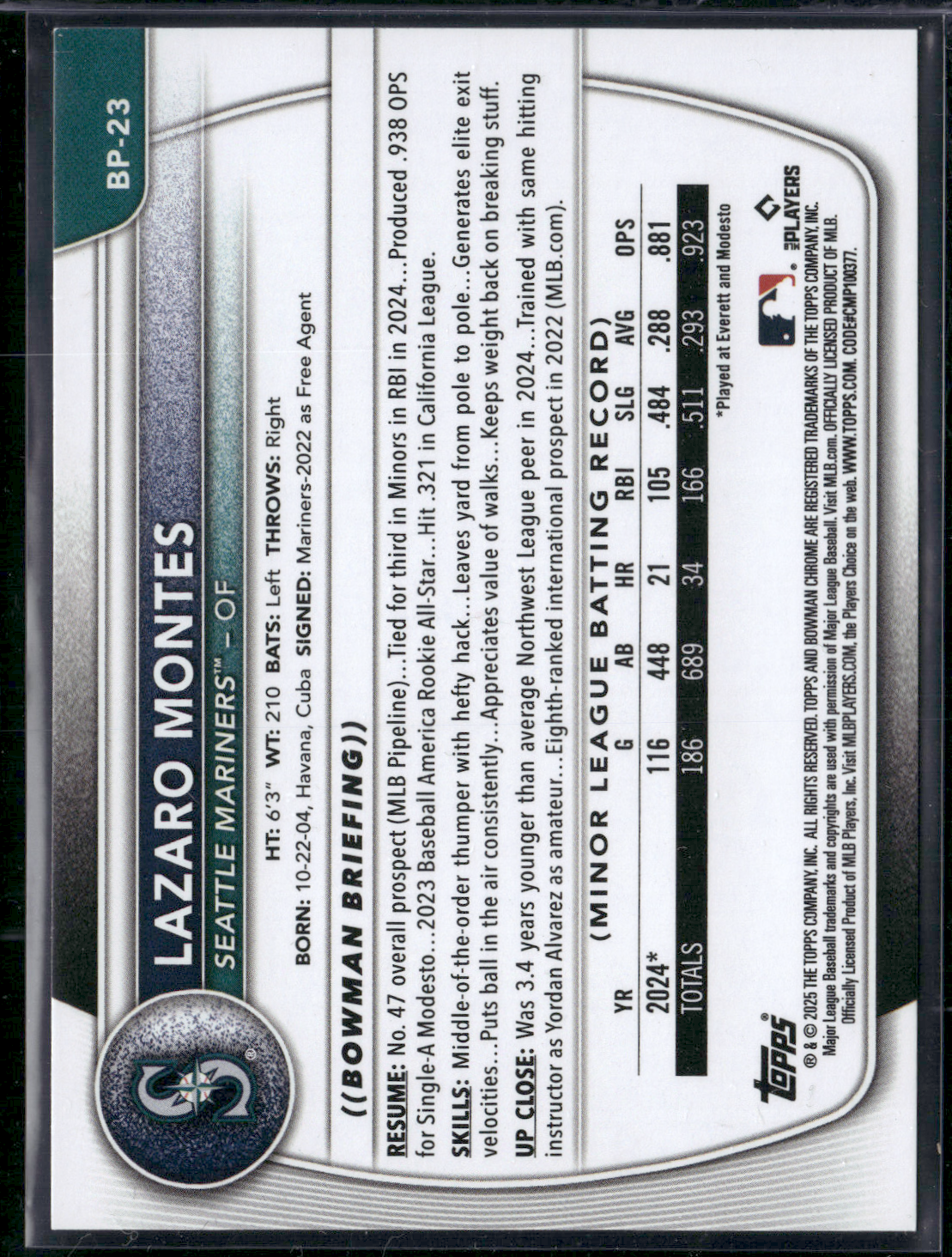 2025 Bowman LAZARO MONTES #BP-23