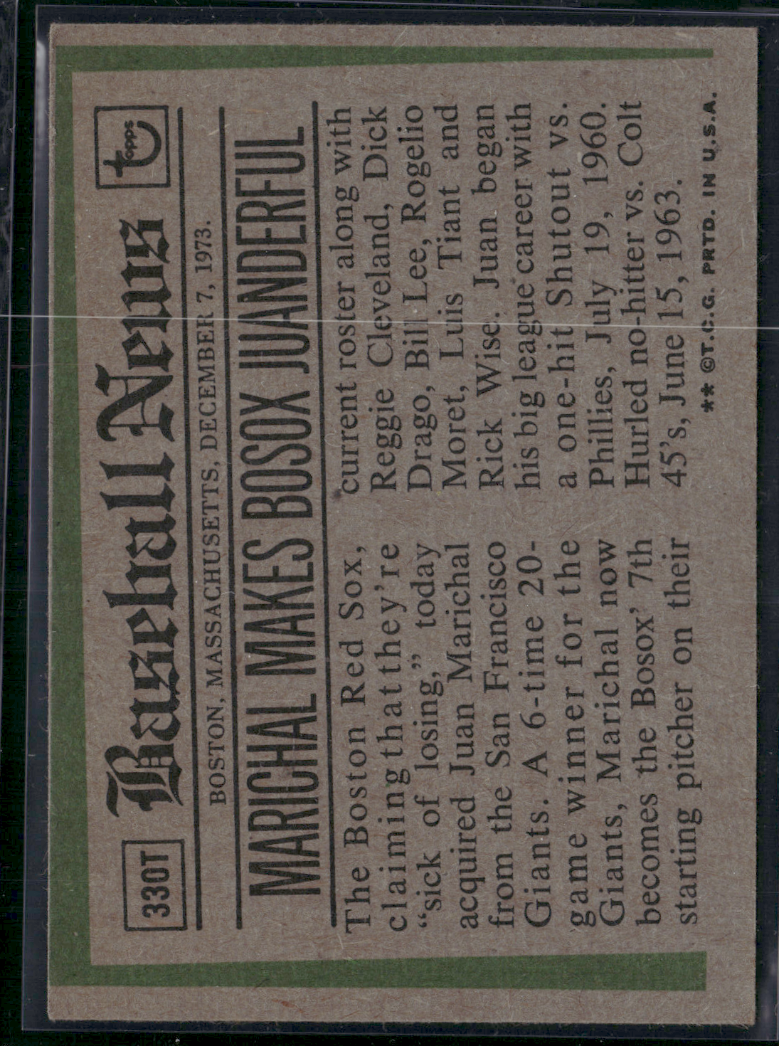 1974 Topps JUAN MARICHAL #330T Misprint "Booston" (EX)