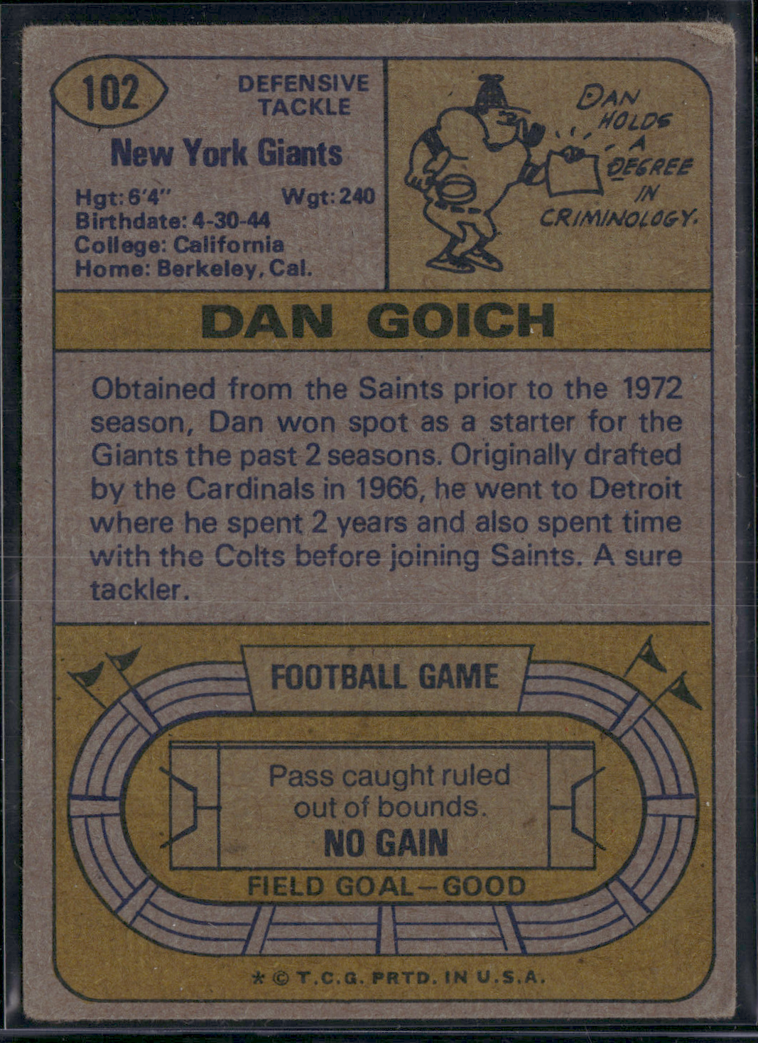 1974 Topps DAN GOICH #102 (VG-VG/EX)