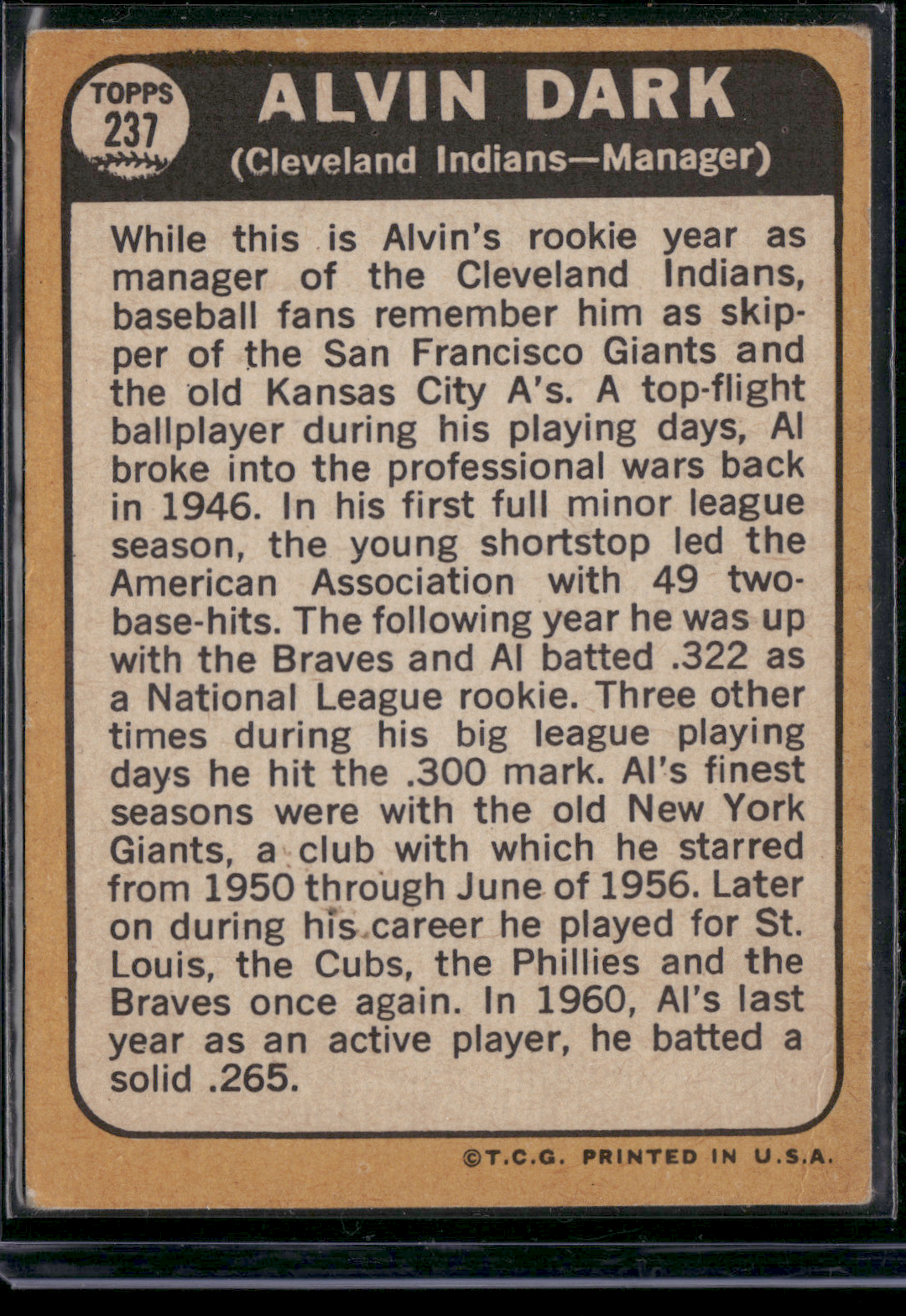 1968 Topps ALVIN DARK #237