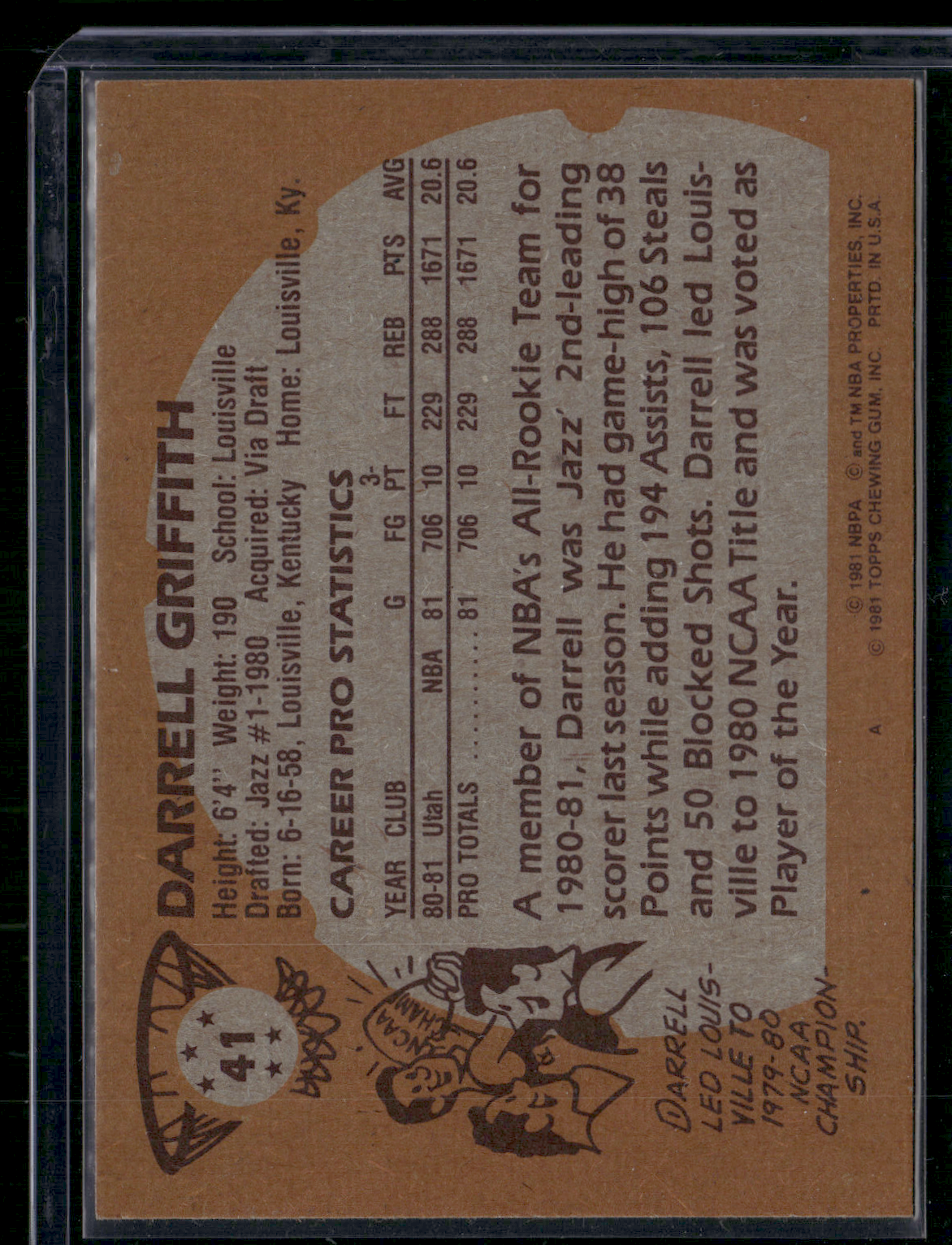 1981 Topps DARRELL GRIFFITH #41 (EX-EX/MT)