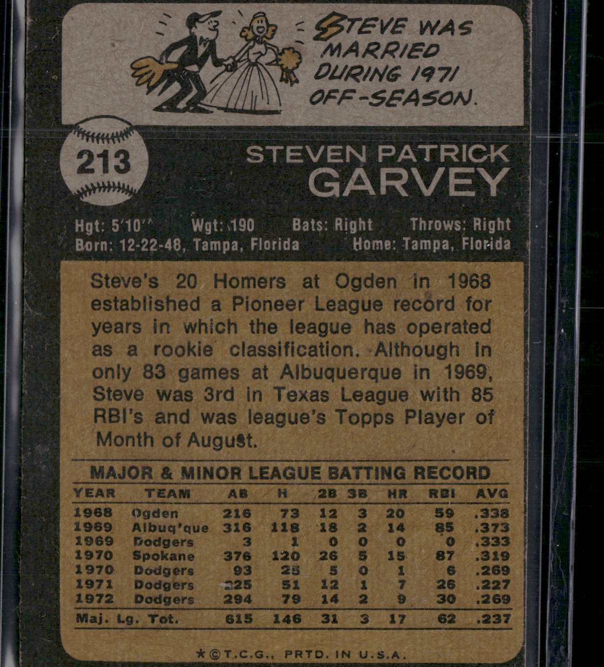 1973 Topps STEVE GARVEY #213 (VG)