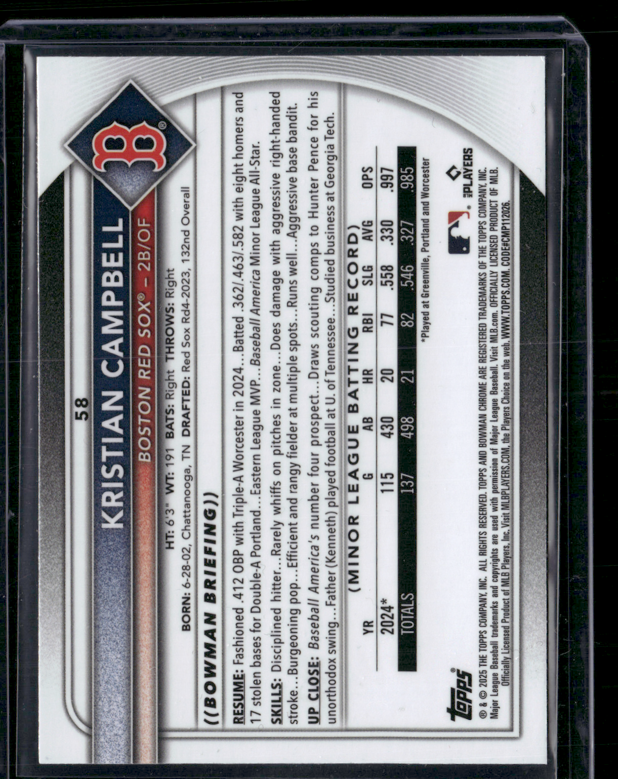 2025 Chrome KRISTIAN CAMPBELL #58 Rookie RC (NM)