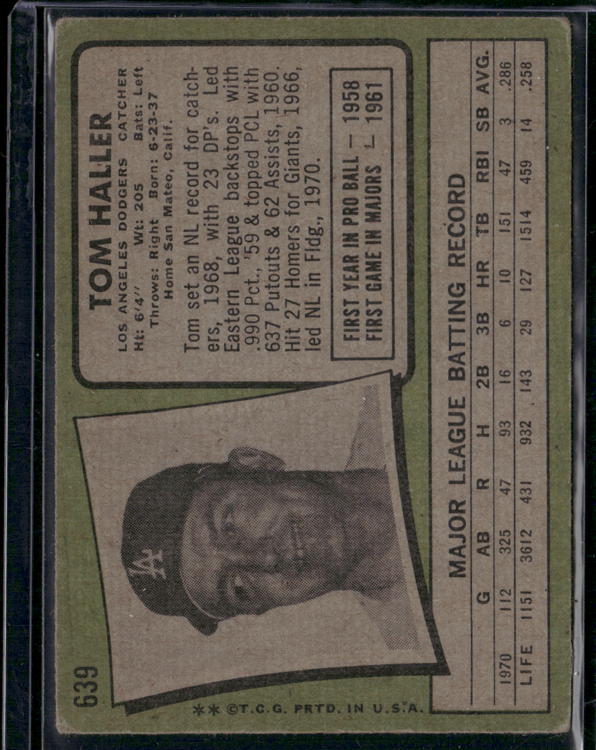 1971 Topps TOM HALLER #639