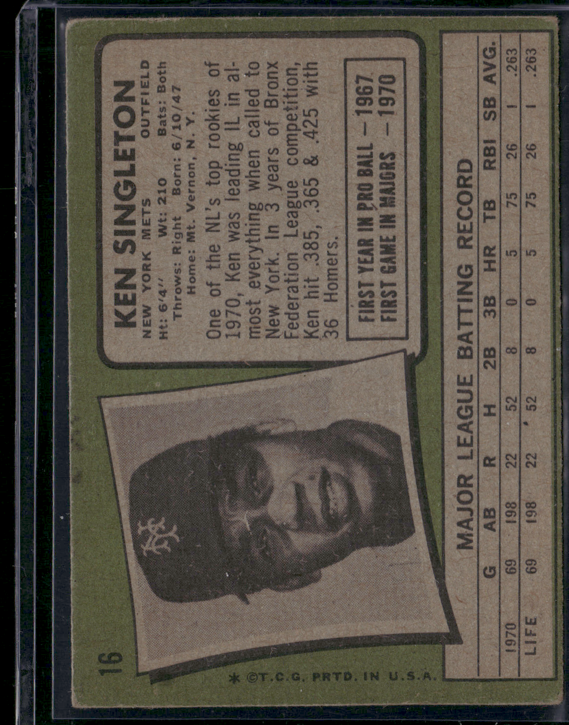 1971 Topps KEN SINGLETON #16