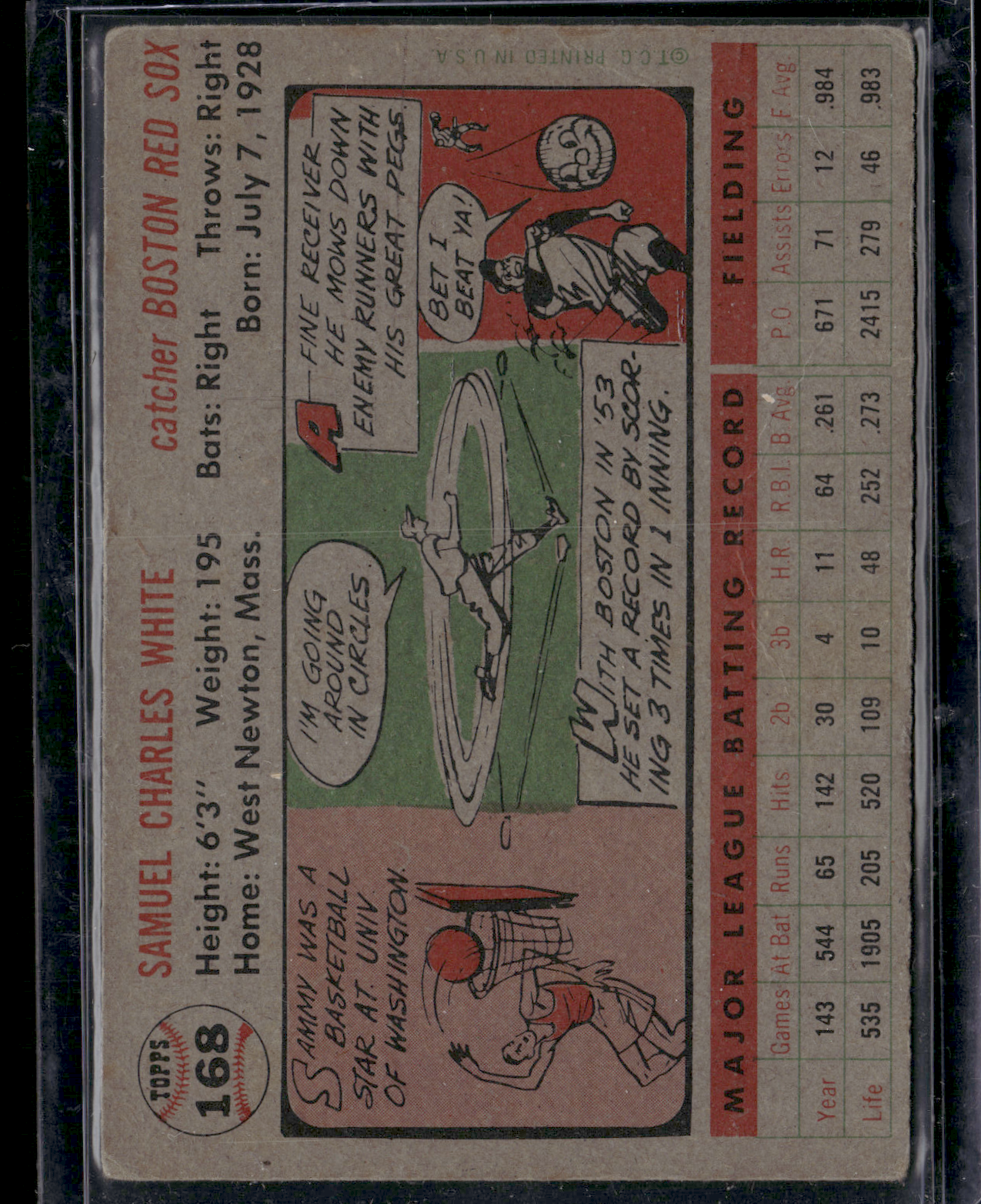 1956 Topps SAMMY WHITE #168 Creasing
