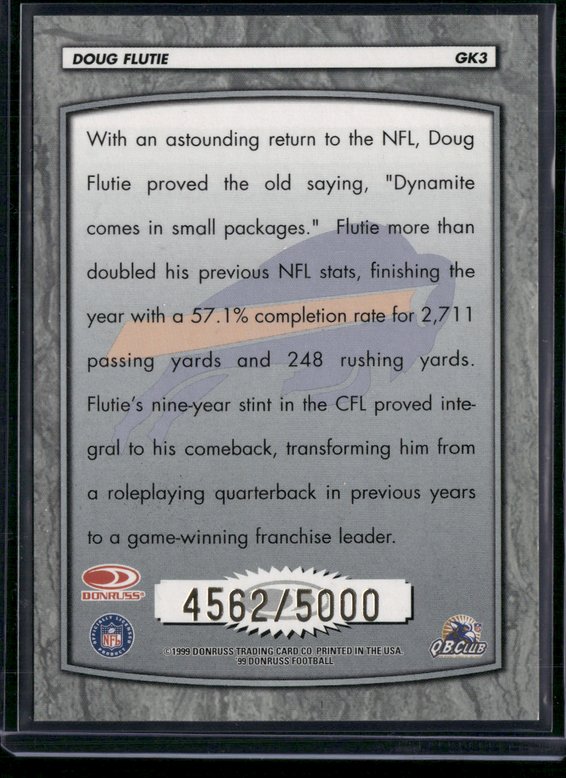 1999 Donruss DOUG FLUTIE #GK3 Gridiron Kings 4562/5000 (NM)