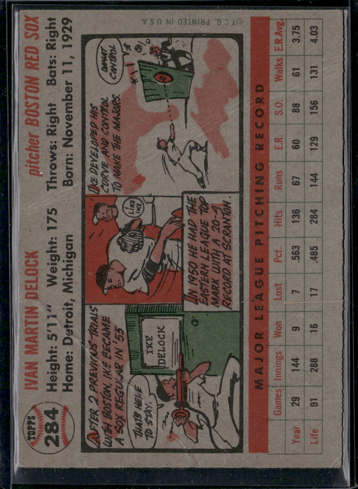 1956 Topps IKE DELOCK #284 Heavy Wrinkling Crease