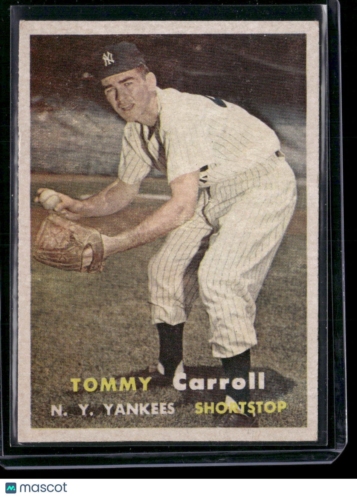 1957 Topps TOMMY CARROLL #164 Staining on back