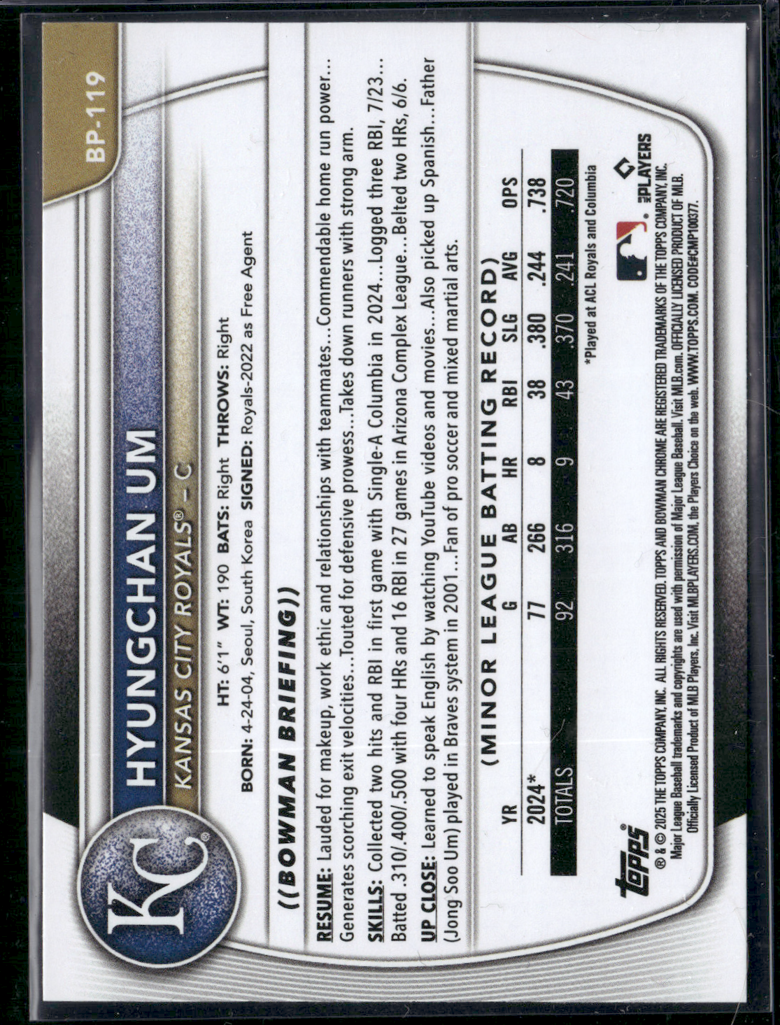 2025 Bowman HYUNGCHAN UM #BP-119 1st Bowman