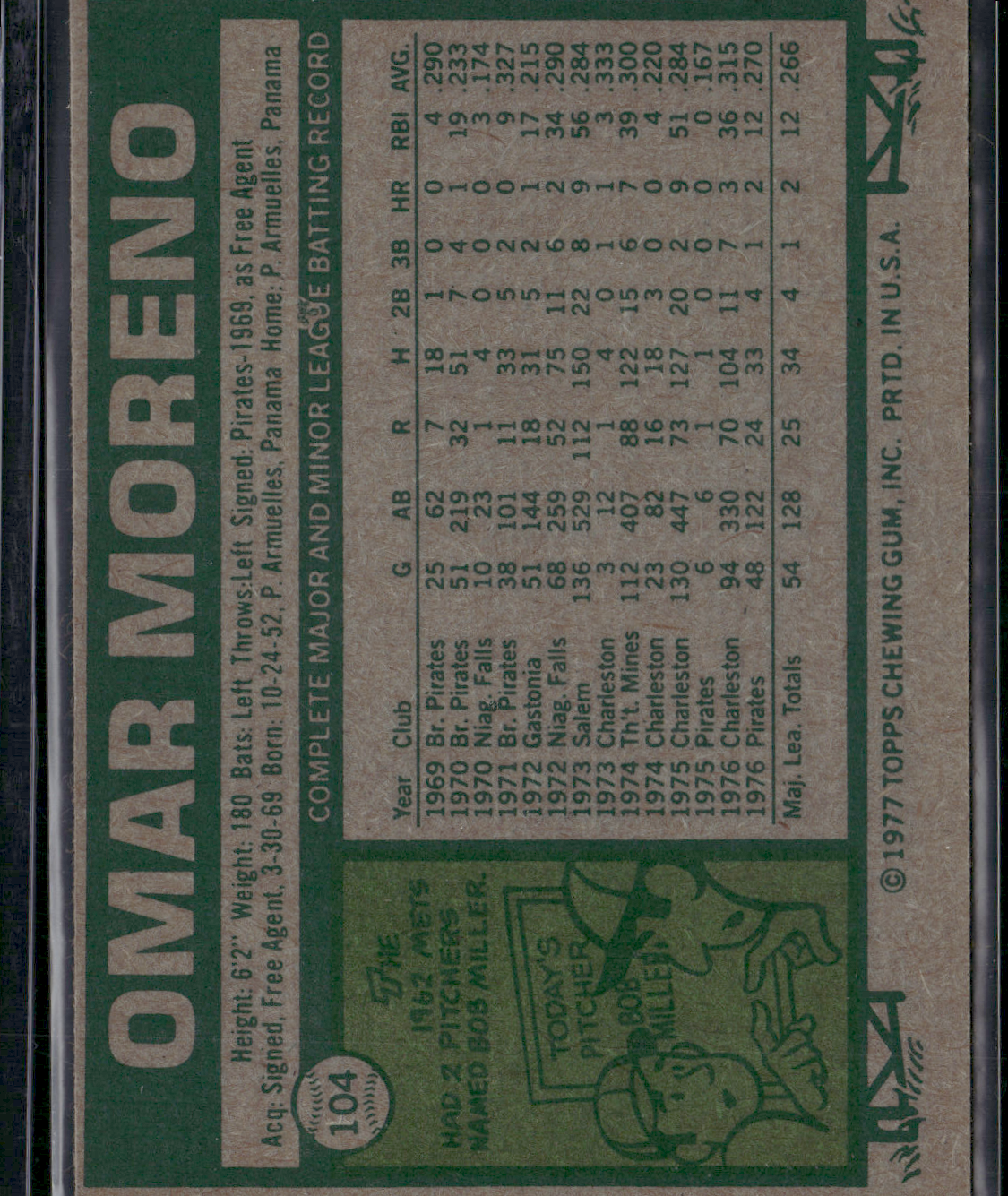 1977 Topps OMAR MORENO #104 (EX/MT)