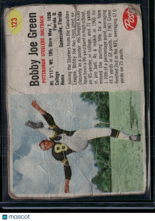 1962 Cereal Box BOBBY JOE GREEN #123 Hand Cut Wrinkles Creases (Poor)