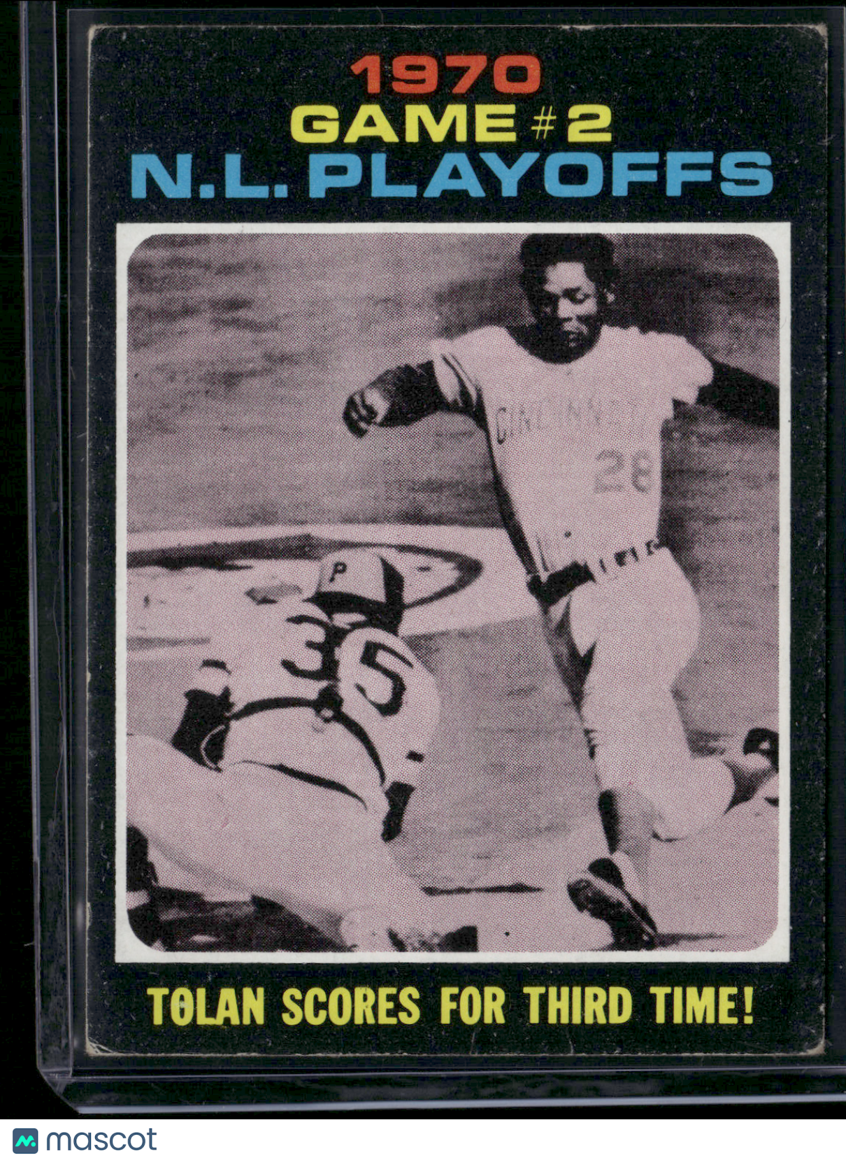 1971 Topps TOLAN SCORES FOR THIRD TIME! #200 1970 NL Playoffs Game 2 (VG)