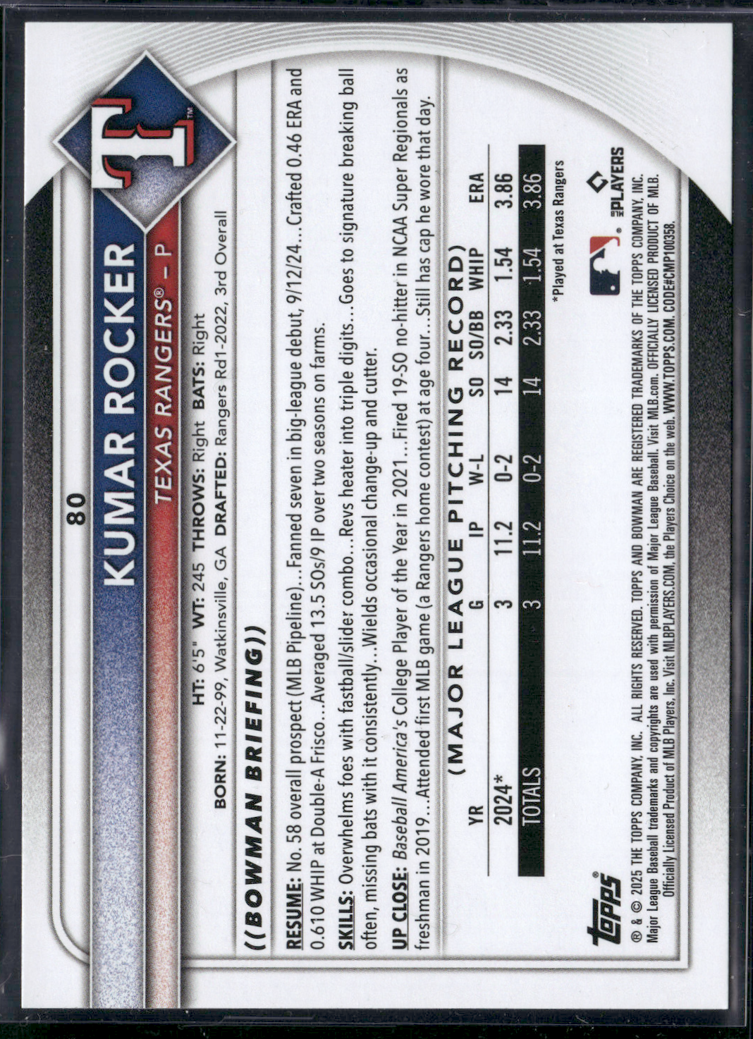 2025 Bowman KUMAR ROCKER Rookie Card RC #80