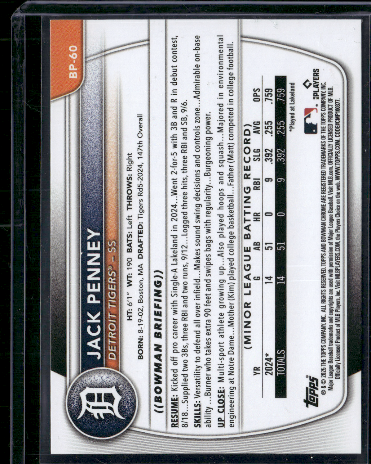 2025 Bowman JACK PENNEY #BP-60 1st Bowman